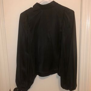 Black, satin long-sleeved blouse, size M